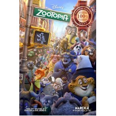 ZOOTOPIA 3D MOVIE CHARACTERS WALKING THROUGH CITY ART PRINT - PREMIUM POSTER