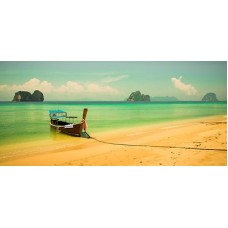 LARGE BEAUTIFUL OASIS BEACH SCENE WITH BOAT THAI ART PRINT PREMIUM POSTER